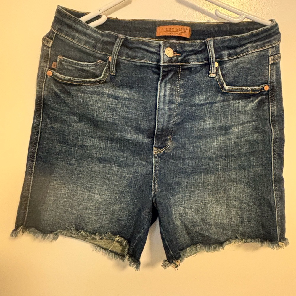 Judy Blue Dark Wash Frayed Hem Shorts